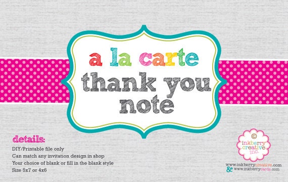A La Carte THANK YOU NOTE - Blank or Fill in the Blank Style - diy Digital Printable File Il_170x135