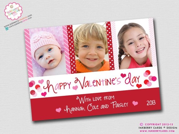 Valentine's Day Prints and Patterns - 3 Photo Card (Digital File - Printed Cards Also Available) Il_570xn