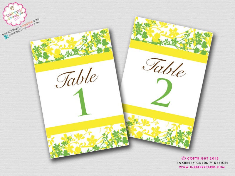 Lemon Lime Vines Wedding Table Numbers - DIGITAL PRINTABLE FILE - Printed Options Also Available Il_570xn