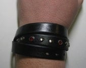 Goth black leather studded wrap bracelet