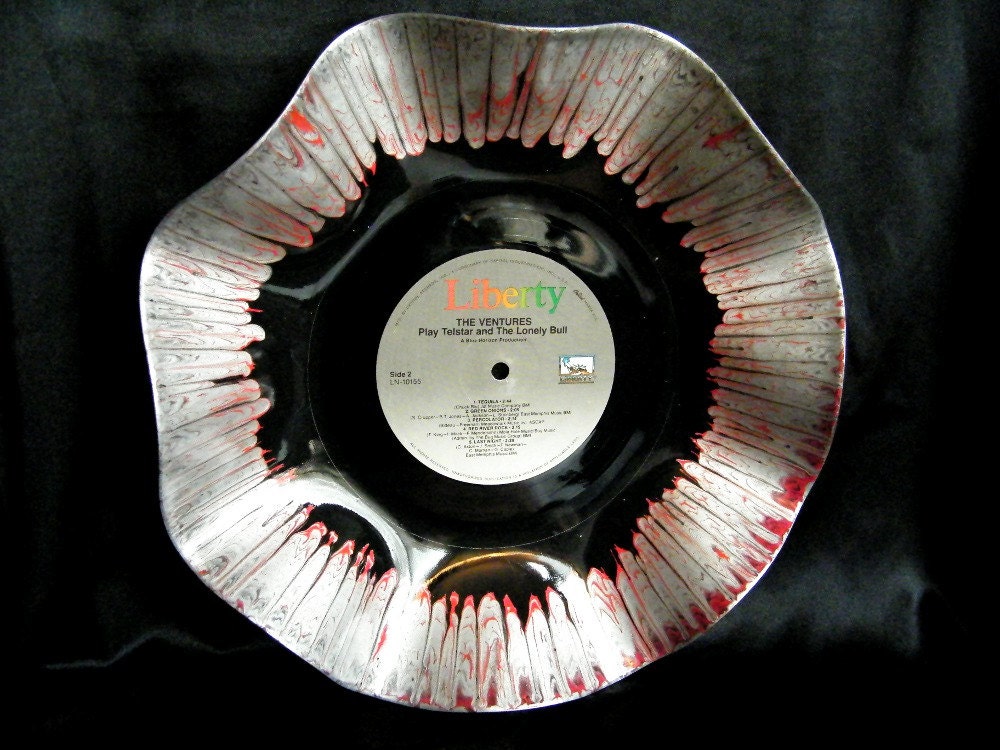 THE VENTURES Play Telstar and The Loney Bull - Hand Painted Recycled Record Bowl - Free Shipping