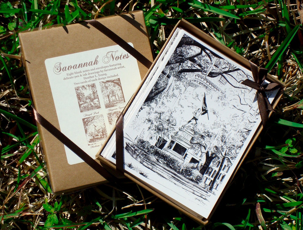 Savannah Notes Boxed Stationery Set - Savannah Square Drawing Note Cards Set of 8 Cards