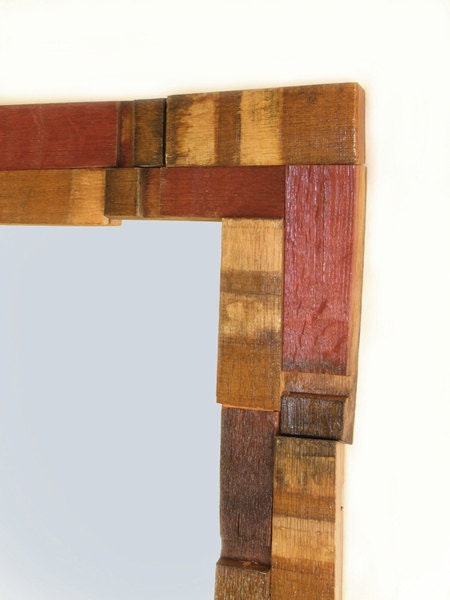 Mirrage, Large Wall Mirror recycled oak wine barrel staves, wood