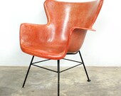 Selig Salmon Red Fiberglass Wingback Chair Lawrence Peabody