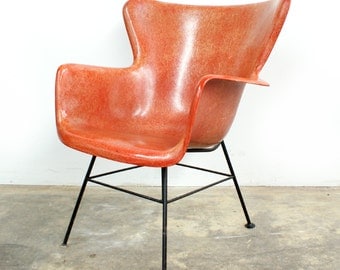 Selig Salmon Red Fiberglass Wingback Chair Lawrence Peabody