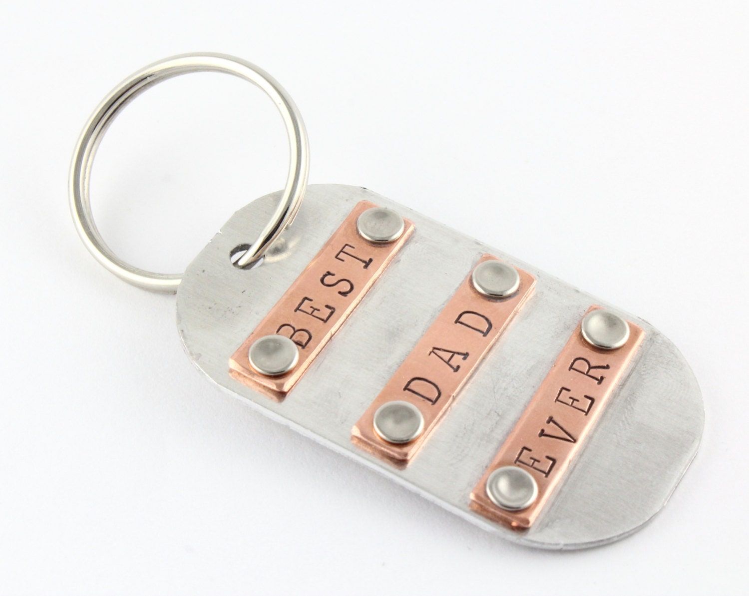 Best Dad Ever Riveted Keychain - Hand Stamped Father's Day Key Ring - Custom Copper Key Chain