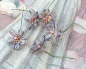 Vintage glass  sheer Parma  cristal & red heart flowers set of 5 pieces