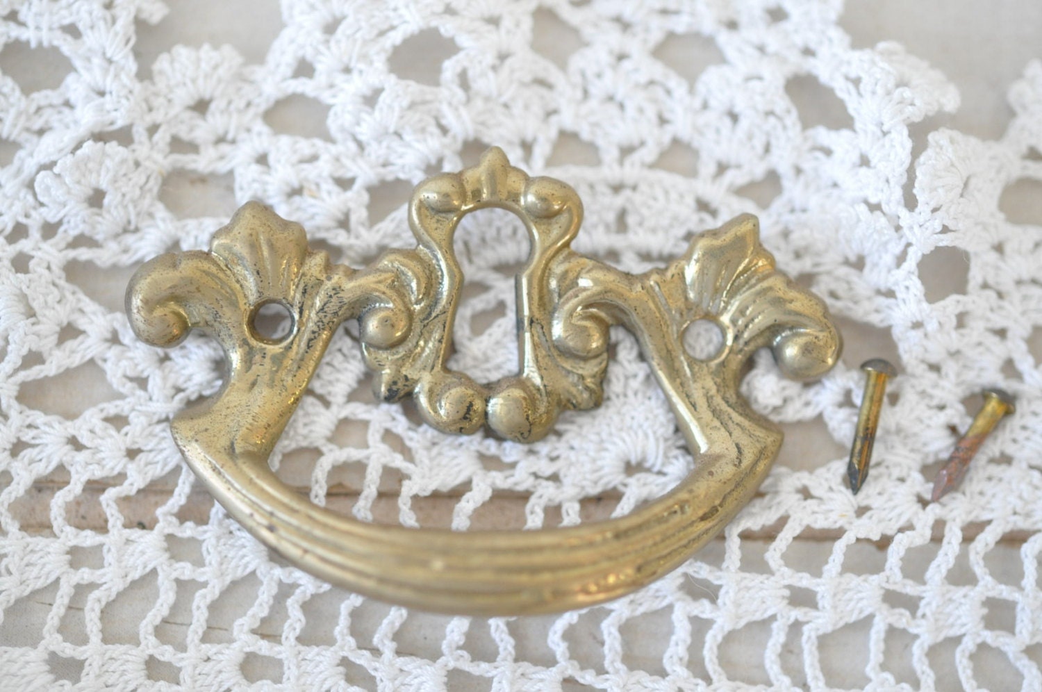 vintage french antique brass hardware---drawer pull