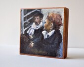 Art Oil Painting New York City 2 Women Subway Riders Mounted PRINT on Wood Block
