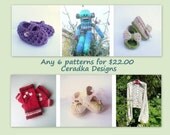 Any 6 Knitting PATTERNS for 22 Dollars BABY BOOTIES, shoes , slippers, hats, gloves .......
