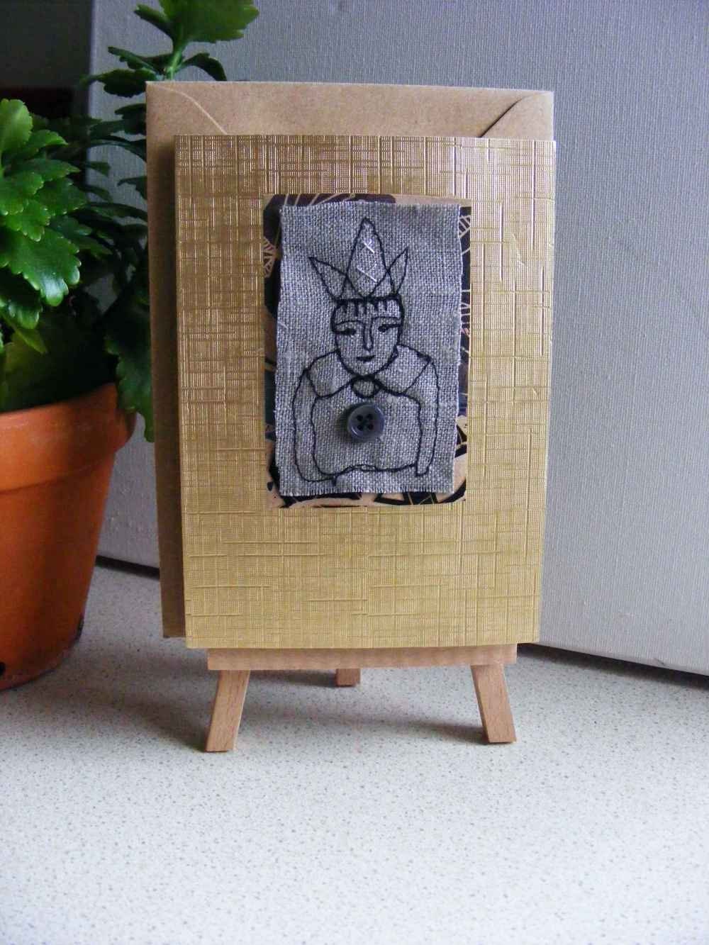 Clown - original embroidered card