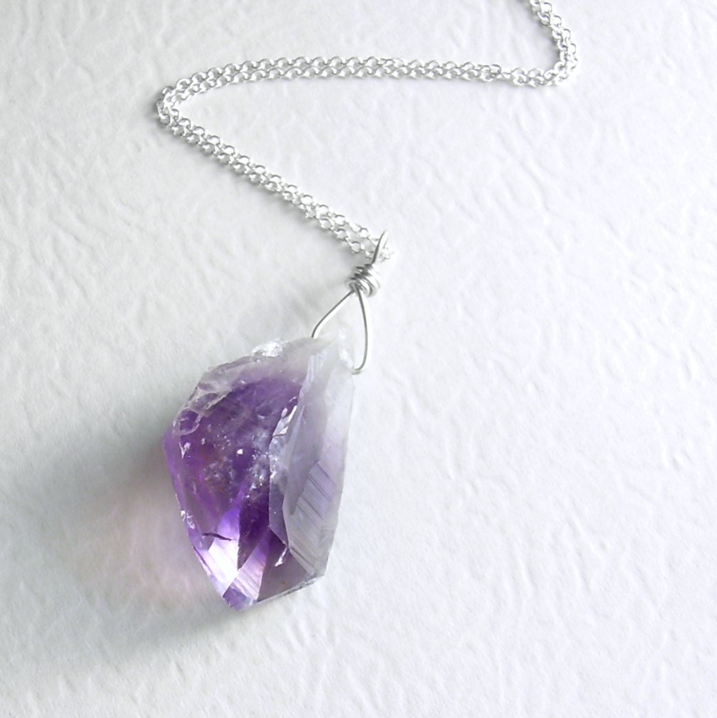 Raw Amethyst Jewelry, Purple Quartz Necklace, Natural Stone Pendant
