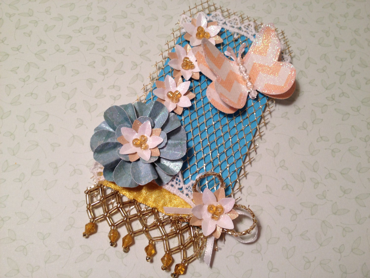 Butterflies and Flowers, Gift Tag, Shabby Chic, Assemblage Art, Mixed Media, Gift Wrap, Scrapbooking, Collage, Wrapping Paper