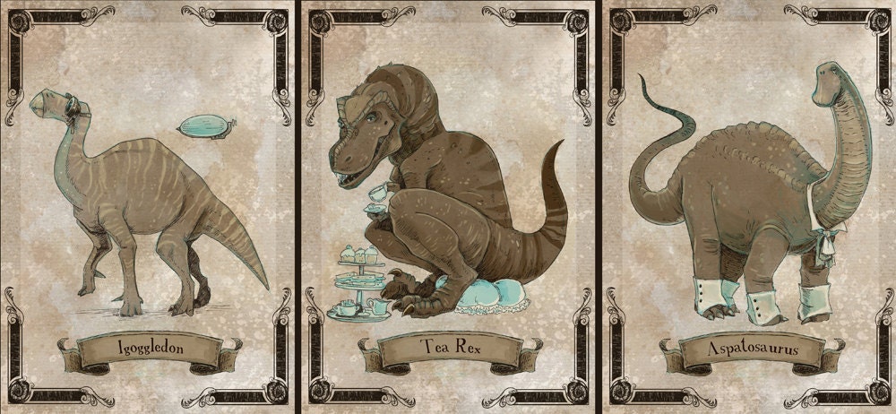 SteamPUNk Dinosaurs series 2 set of 3 prints
