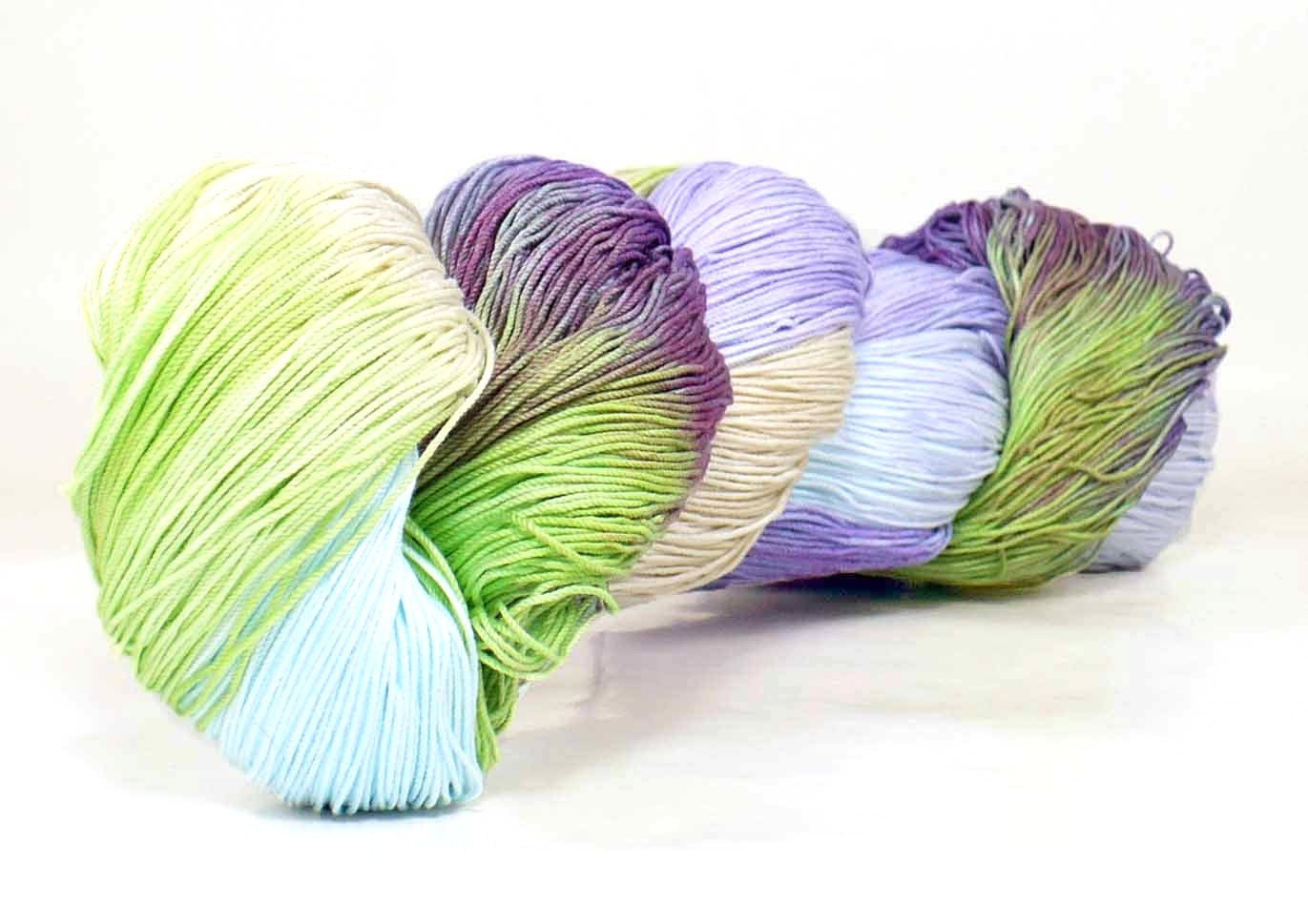 150 Yards Hand Dyed Cotton Crochet Thread Size 10 3 Ply Specialty Thread Purple Lavender Spring Green Sky Blue Tan Hand Painted Cotton Yarn