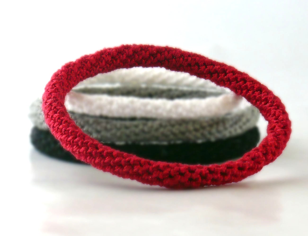 Crochet Bracelet Fiber Bracelet  Bangle Fine Thread Icord Red