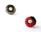 On Sale Marked Down 20% Crochet Earrings Stud Earrings  Mini Circles Round Earrings Salmon Pink Chocolate Brown Linen Beige Spring Green