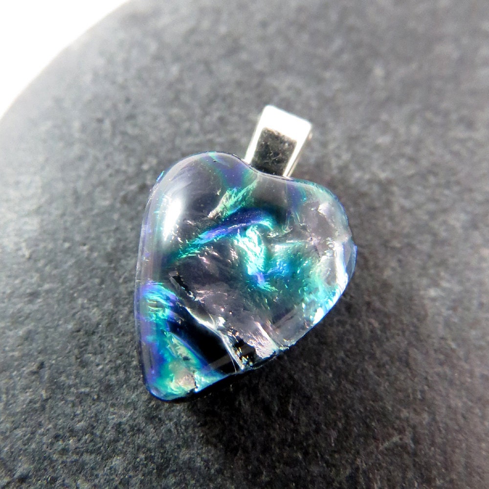 Fused Glass Pendant - Aurora Borealis Heart - Ready to Ship