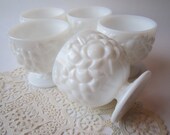 Vintage Floral Milk Glass Sherberts Set of Five