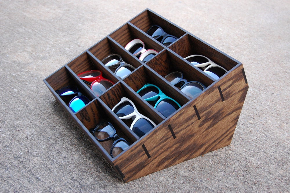 Sunglasses Display Case Storage Holder Organizer Shelving Shelf 3D Glasses  Rack Oak Wood