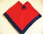 Red & Navy Crocheted Girl's Poncho
