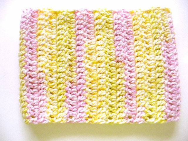 Yellow & Pink Striped Crocheted Cowl