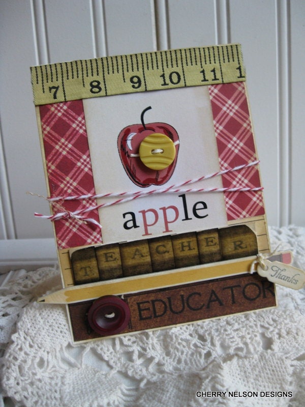 TEACHER thanks card- APPLE for TEACHER- teacher educator handmade card