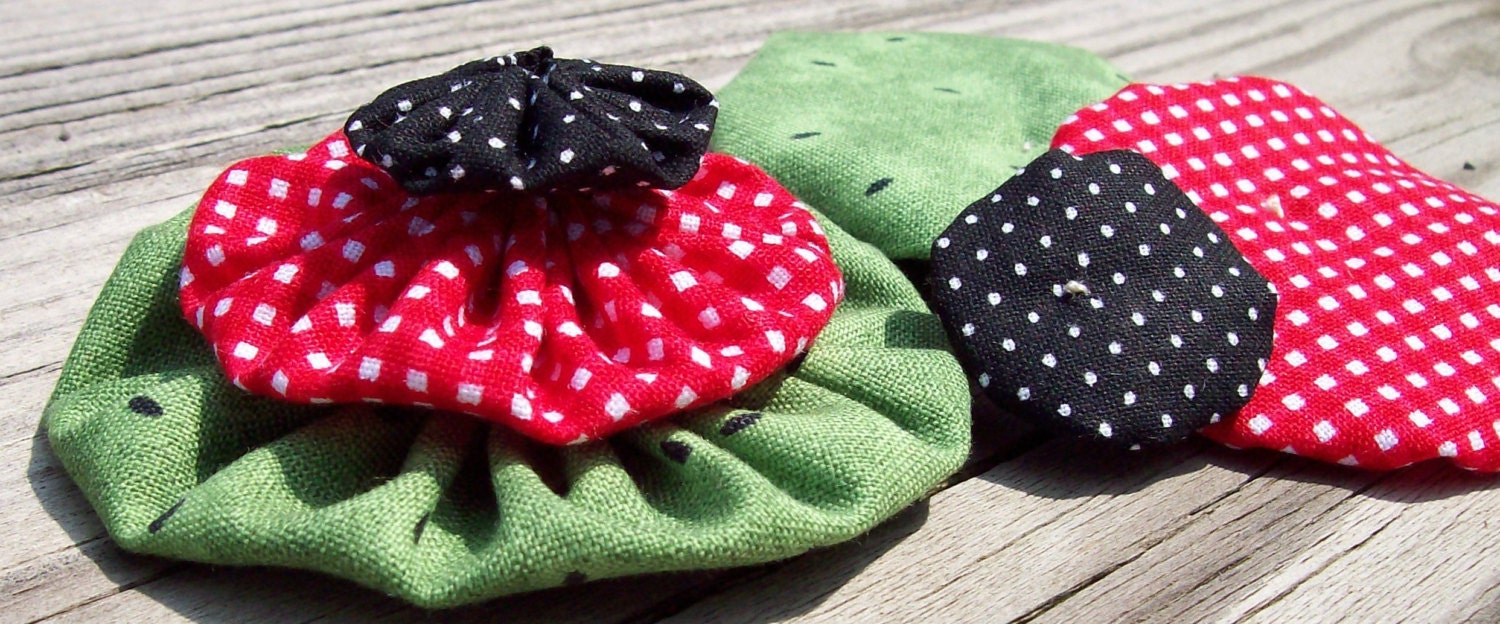 Watermelon Handmade fabric YO YO 2-1/2inch, 2-inch, 1 inch -Quilt Block applique- headband trim embellishments accessories