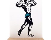 Bodybuilder -- Recycled hand printed card