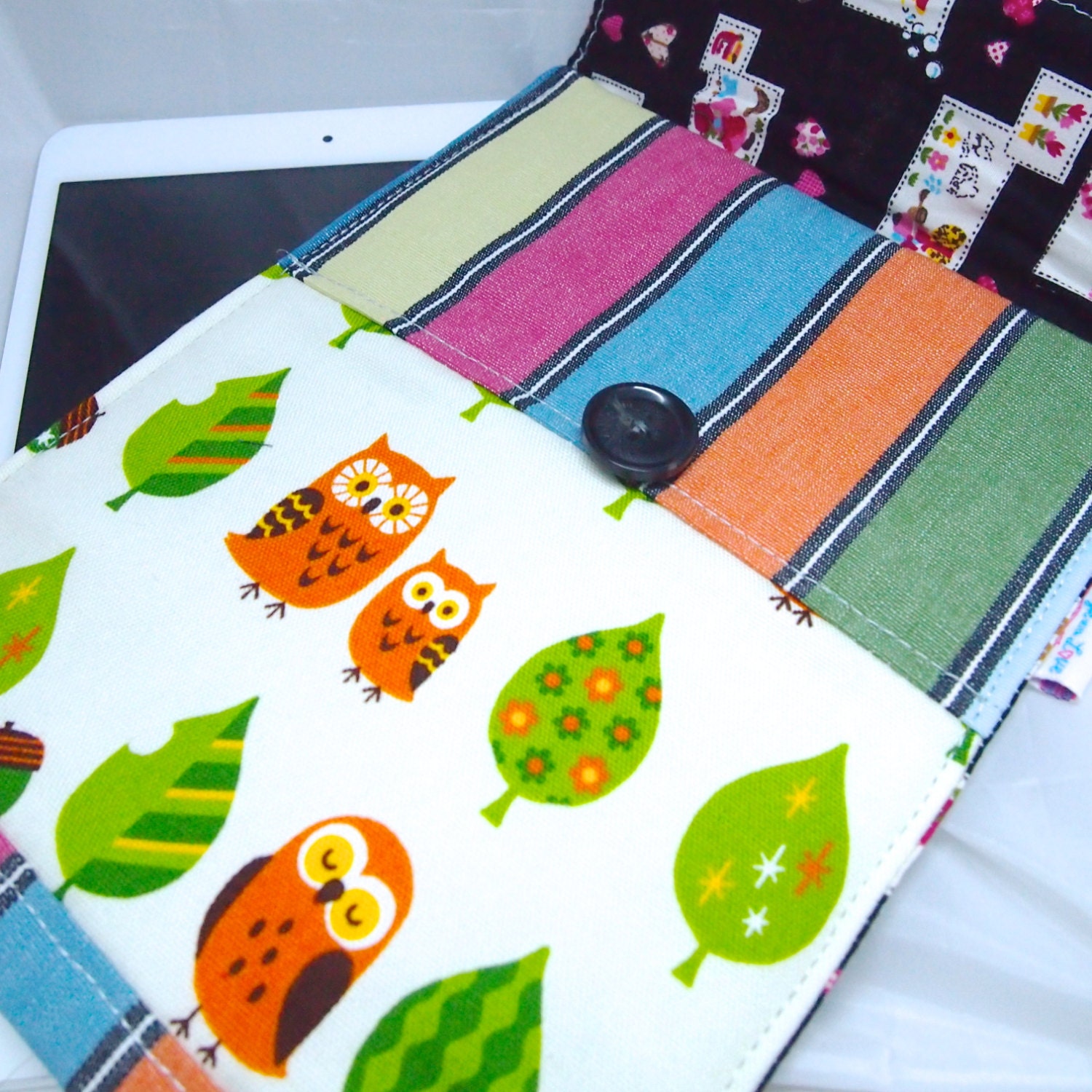 Padded envelope for iPad mini / E-Reader /  Small Tablets - Owls & trees
