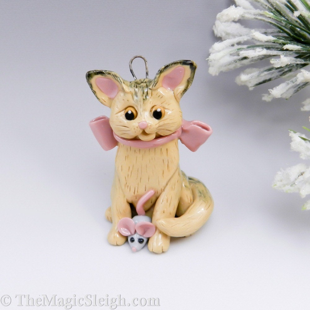 Abyssinian Cat Ornament Toy Mouse Porcelain