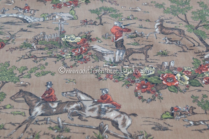 The Hunting Life - Vintage Fabric Elegant Novelty Hunting Hunt County Life Fox Horses