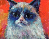 Funny Grumpy Cat meme 8x10 Art Print from original acrylic painting by Svetlana Novikova