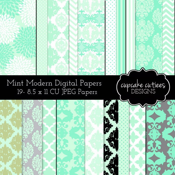 Mint Modern Digital Paper 8.5 by 11 Sheets  Digital Papers- INSTANT DOWNLOAD