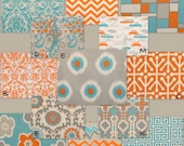 Custom Crib Bedding Set  YOU DESIGN  - Turquoise and Orange Ocean Two
