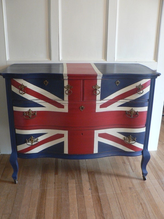 SPECIAL ORdER : Super CHiC hand painted Union JACK English flag antique wood Dresser (Special orders AVAILABLE)