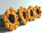 Crochet Sunflower Napkin Rings -  Crochet Summer Flower Napkin Ring Set - Set of 4 - Crochet Flower - Primitive Sunflower Decor