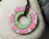 Lovely Flower Medallion Upcycled Papers Washer Pendant Necklace Unique gift