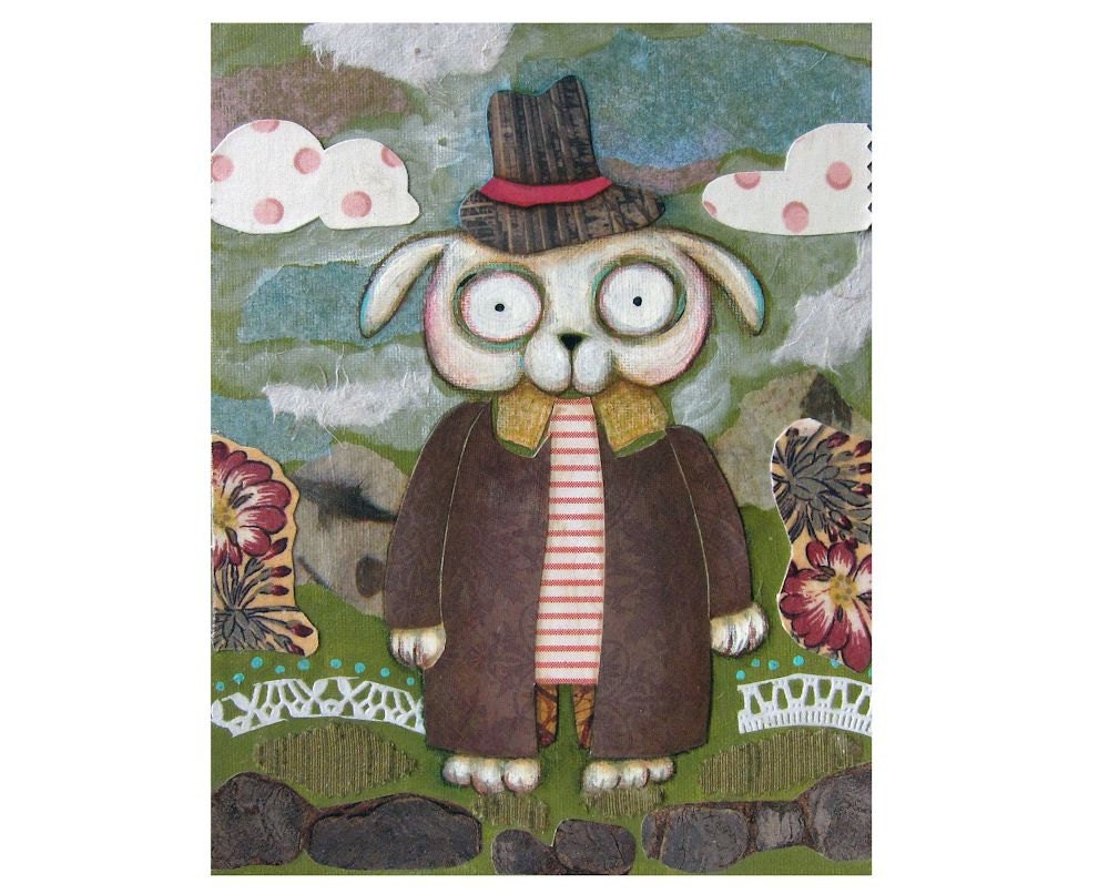 Mr. Hollingberry in his Garden - an original mixed media pug dog collage