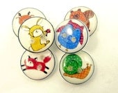6 SMALL Animal Buttons.  Set of six different forrest or woodland animals.