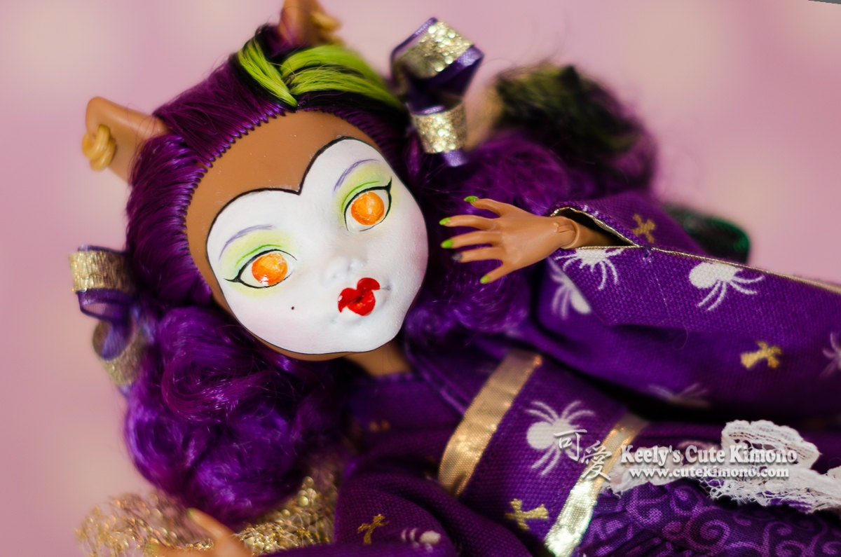 Monster High Clawdeen with Purple and Gold Gothic Wa-Loli Kimono Creation