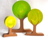 Wooden Toy, Spring Green Tree Set (3), Landscape Play / Nature Table Waldorf Toy