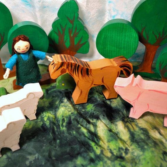 Kids Wooden Toy - Farm Animals for Wooden Dolls or Bendy Dolls / Handmade Waldorf Toys