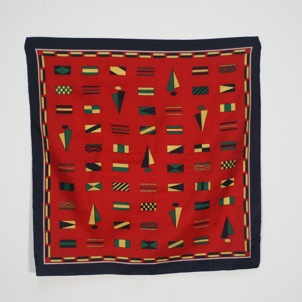 vintage small red scarf with nautical print