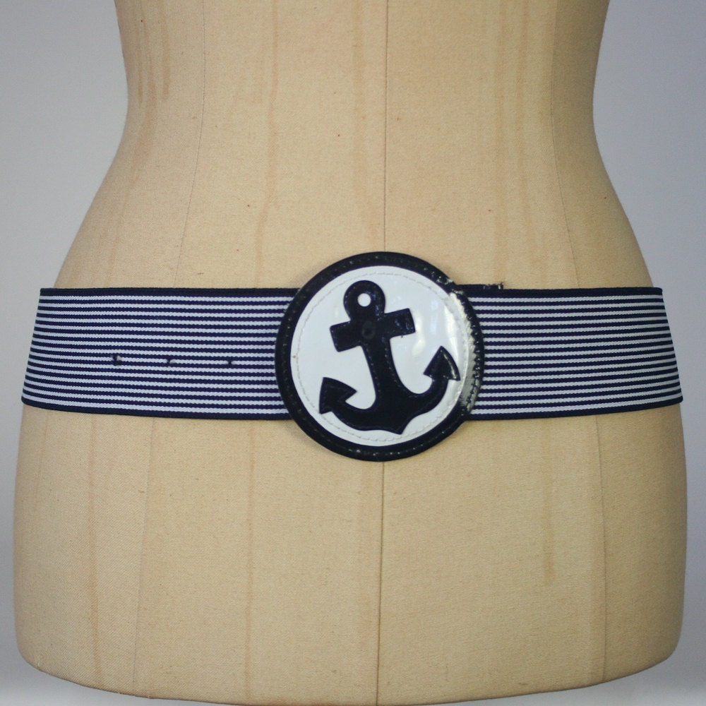 navy blue and white nautical stripe belt with anchor