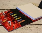 Crayon Wallet Roll Made with Lightning McQueen Fabric  - Includes Crayola Crayons and Paper