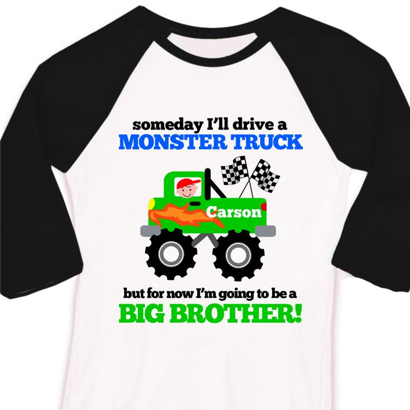 Big brother to be monster truck pregnancy announcement raglan Tshirt