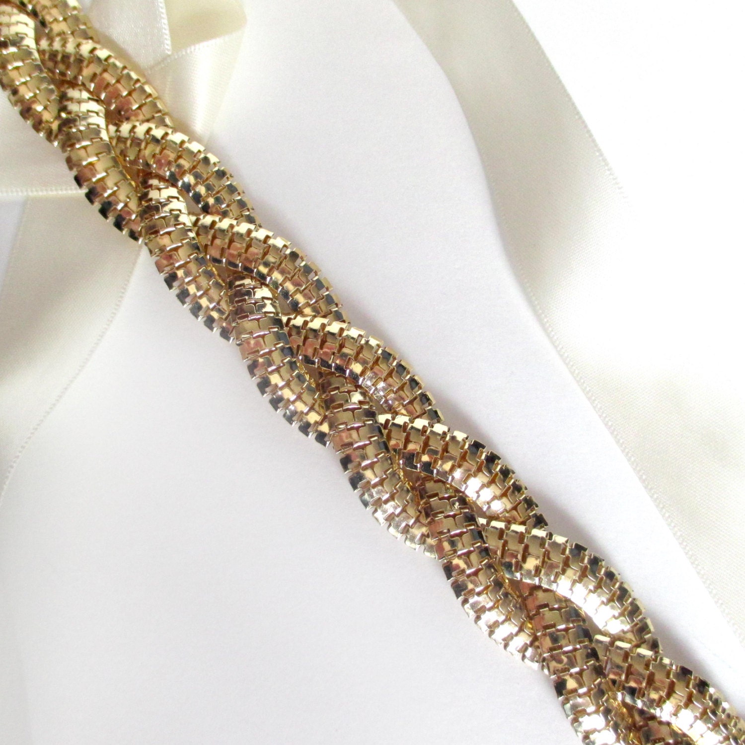 Long Braided Bridal Belt Sash in Gold - Custom Ribbon White Ivory Silver  - Wedding Dress Belt - Extra Long