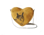 yellow leather shoulder bag hip bag screenprint owl