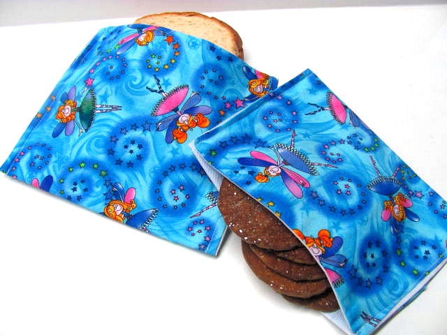 2 PC Reusable Sandwich and Snack Bag Set, Ecofriendly Lunch Kit, Food Storage Kit, Fairies, Magicial, Ready to Ship